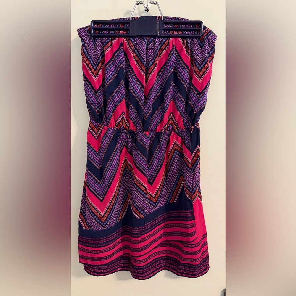 Express Strapless Chevron Dress - Pink and Blue - Size Small